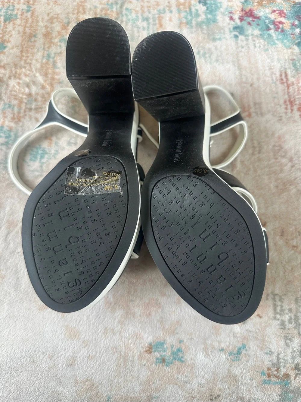 Gianni Bini Black and White Floral Platform Sandals